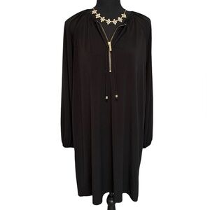Michael Kors Black Long Sleeve Dress with Gold Accent Zipper Woman’s Size Large